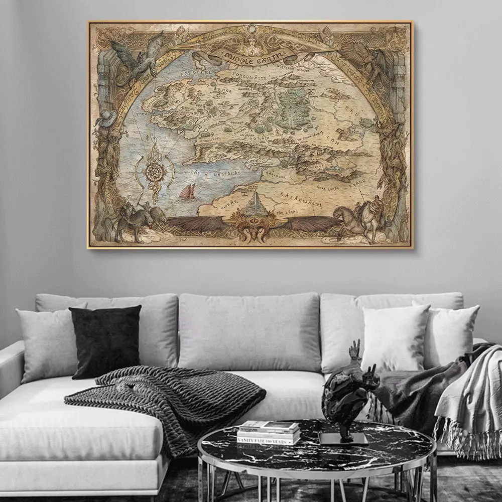 Westeros And Essos Treasure World Map Art Canvas Painting on The Wall Art Posters and Prints for Living Room Home Decoration