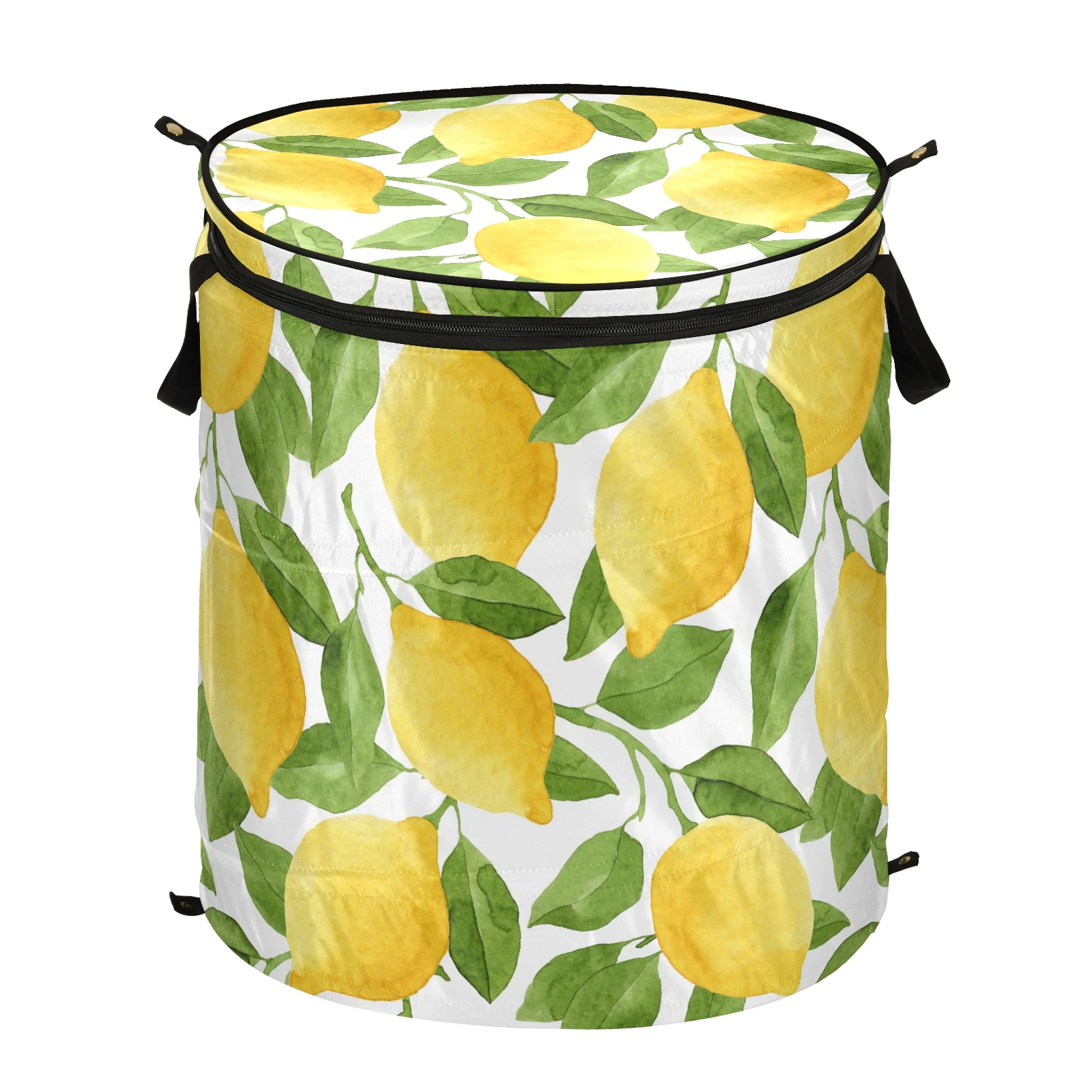 

Lemon Print Popup Laundry Hamper Foldable Portable Dirty Clothes Basket With Zipper Lid Waterproof Large Capacity Storage Box