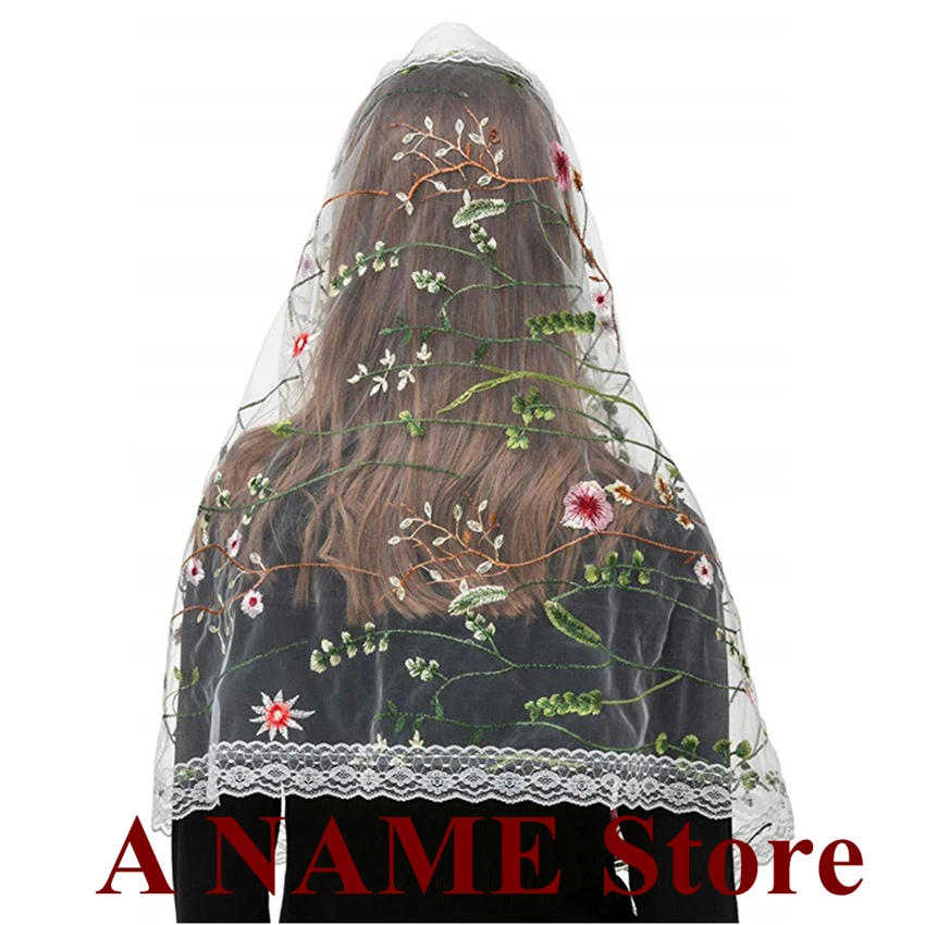 Infinity Wildflowers Women Mantilla Veil for Church Catholic Headwrap Covering Latin Mass Embroided Floral Lace Tradional Velos