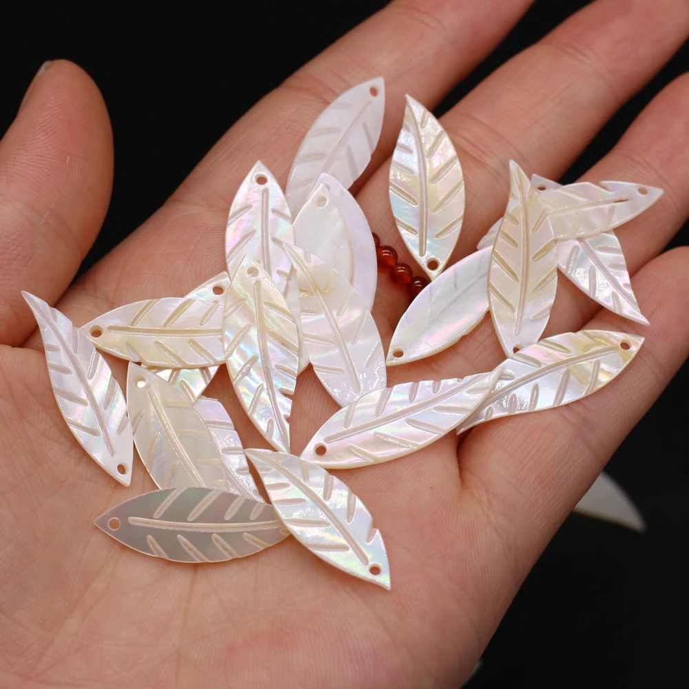 4pcs Natural Freshwater White Shell Leaf-shaped Shell Pendant Beads DIY for Making Jewelry Accessories 9x28mm