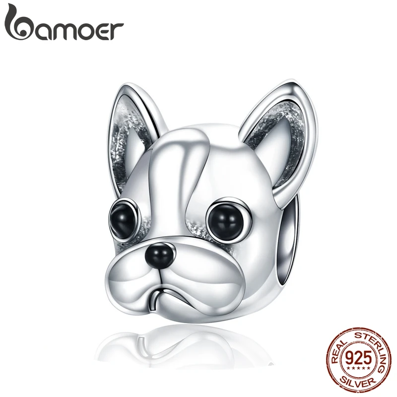 BAMOER 925 Sterling Silver Loyal Partners French Bulldog Bead Dog Animal Bead fit Women Charm Bracelets DIY Jewelry SCC315