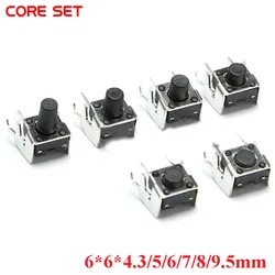 50PCS  Mini Micro Momentary Tactile Push Button Switch 6*6*4.3/5/6/7/8/9.5mm Right Angle With stent  4 Pin DIP Micro Switch