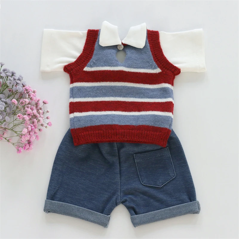 Newborn Baby Photography Clothing Sets Preppy Style Infant Boy Girl Sweater Outfits Vest Shirt Skirt Outfits Twins Photo Costume