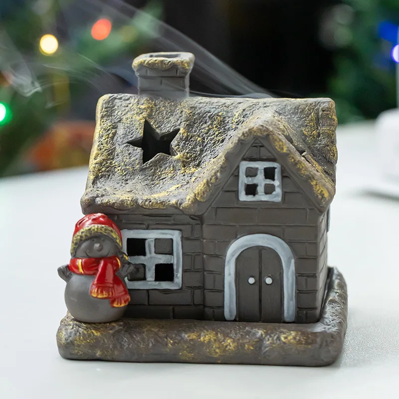 

Snowman House Incense Burner Christmas Ornament Home Office Desk Decoration Aromatherapy Incense Holder Smoke Censer Xmas Gifts