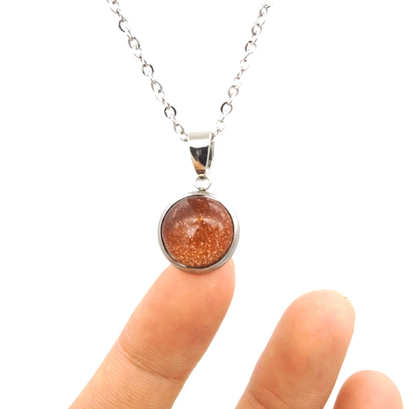 12MM Natural Stone Pendant Stainless Steel Chain Druzy Opal Blue Pink Crystal Collar for  Women Men Gift