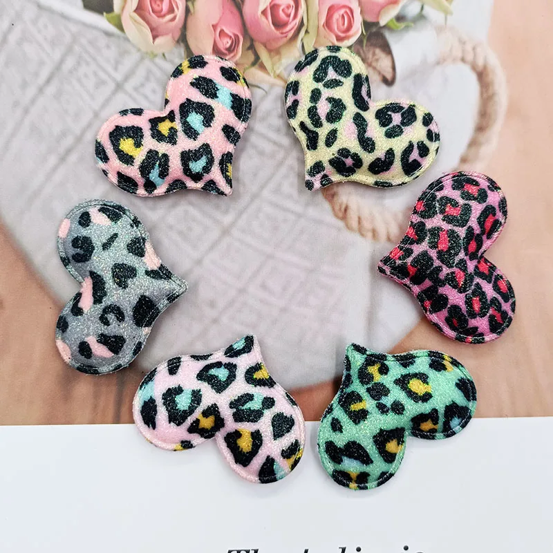 30 sztuk/partia 3.8*3CM Leopard błyszczące serce aplikacja dla DIY stroik klips do włosów Bow Decor akcesoria ubrania kapelusz...