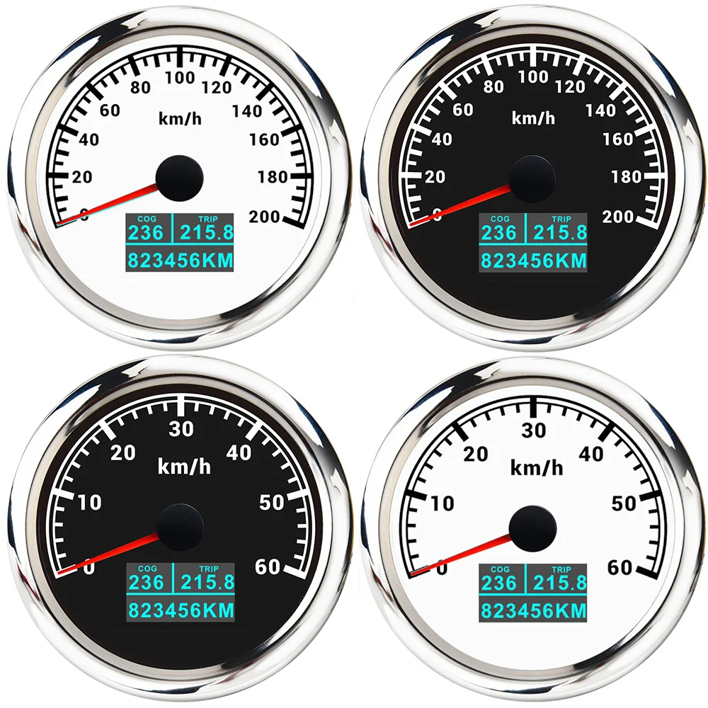 

60~200KMH GPS Speedometer Gauge with Antenna 7 Color BackLight 3 IN 1 85mm Gauge With COG Trip Mileage for Car Boat 12V 24V