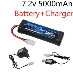 Paquete de batería Ni-MH de 7,2 V y 5000mAh con enchufe Tamiya, cargador de 7,2 v y batería SC * 6 celdas para coches de carreras RC, barcos, juguetes RC