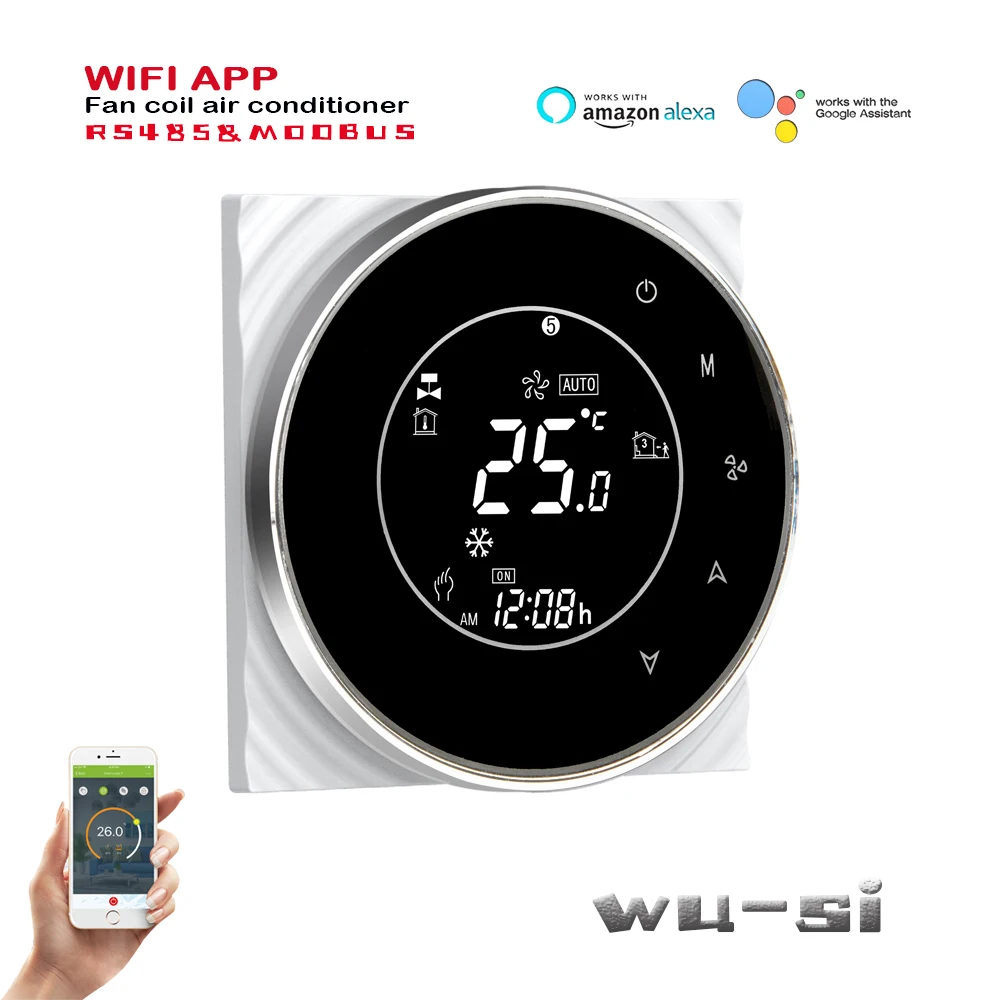 TUYA wifi Air conditioner thermostat with RS485 Modbus RTU communication,2P/4P for heat/cool,works with Google Home 95-240VAC