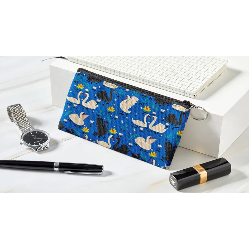 Cute Blue Swan Coin Purse Women Mini Canvas Card Holder Small Wallet Pouch Daily Storage Bag Kawaii Pen Bag Cosmetic Bag