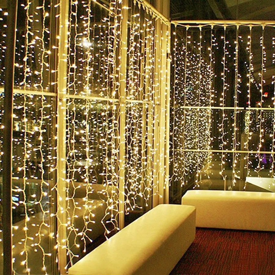 PAMNNY-cortina de carámbano LED para ventana, guirnalda de luces de hadas para decoración de pared de jardín, Patio, Navidad, fiesta de bodas, 3x1M, 3x2M, 3x3M