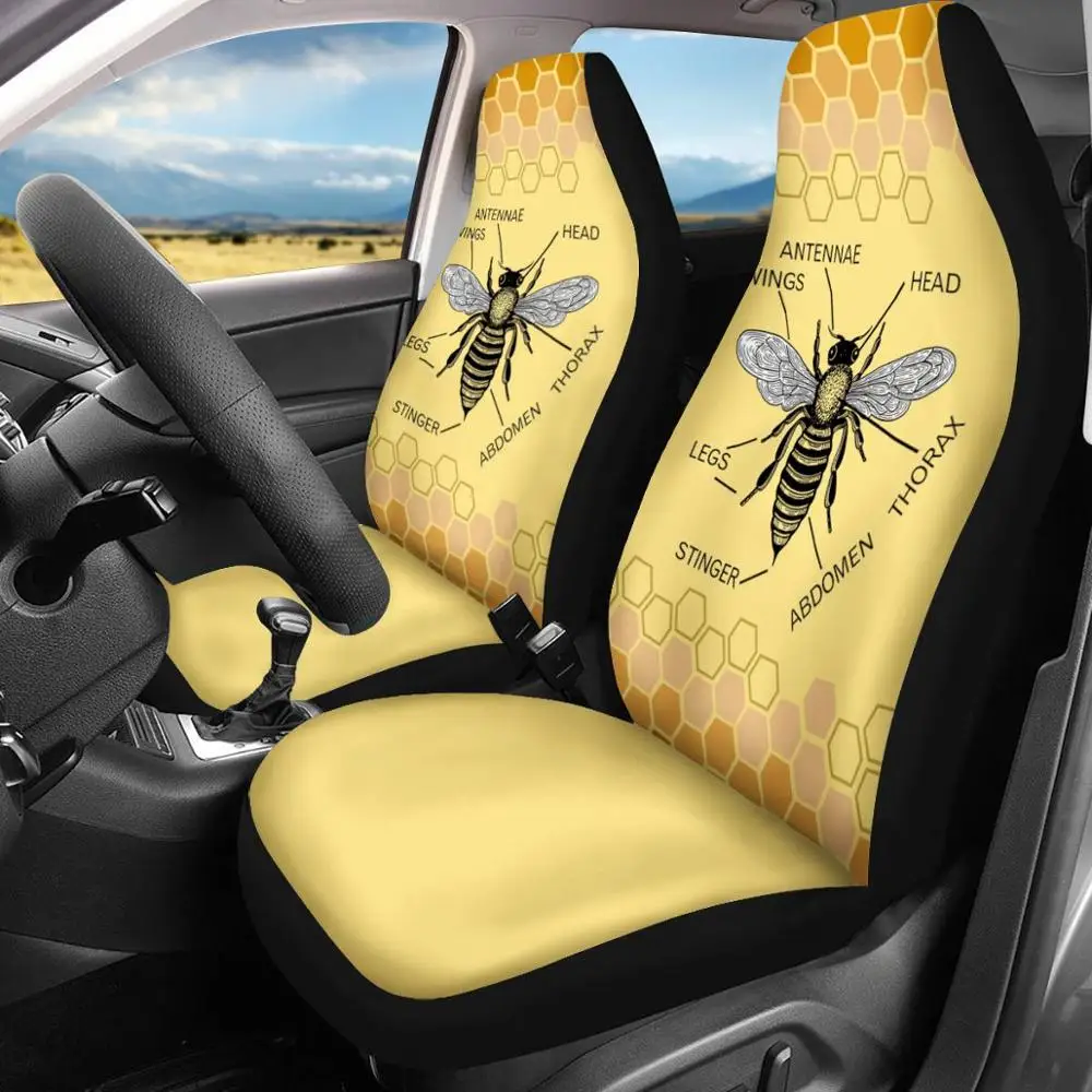 INSTANTARTS Fashion Bee Pattern Women's Heavy-Duty Universal Car Front Seat Covers Elastic Vehicle Seat Covers for Children Hot