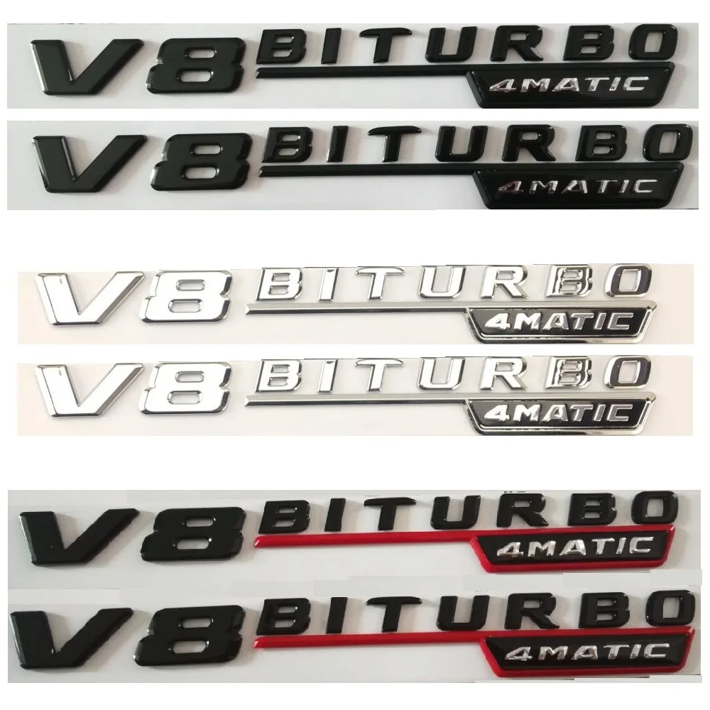 For Mercedes Benz AMG Flat Letters 1 pair V8 BITURBO 4MATIC Fender Emblems Badges Symbols Sticker