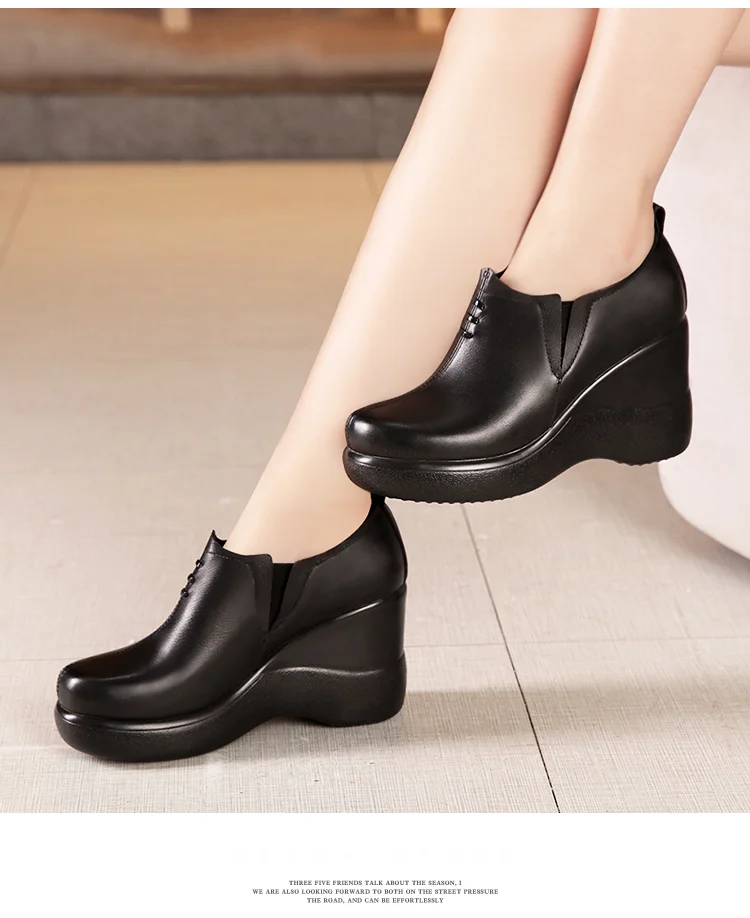 GKTINOO Wedges Shoes for Women 2024 Autumn Winter Platform Pumps Woman High Heels Leather Office Shoes Ladies Plus Size 33-43