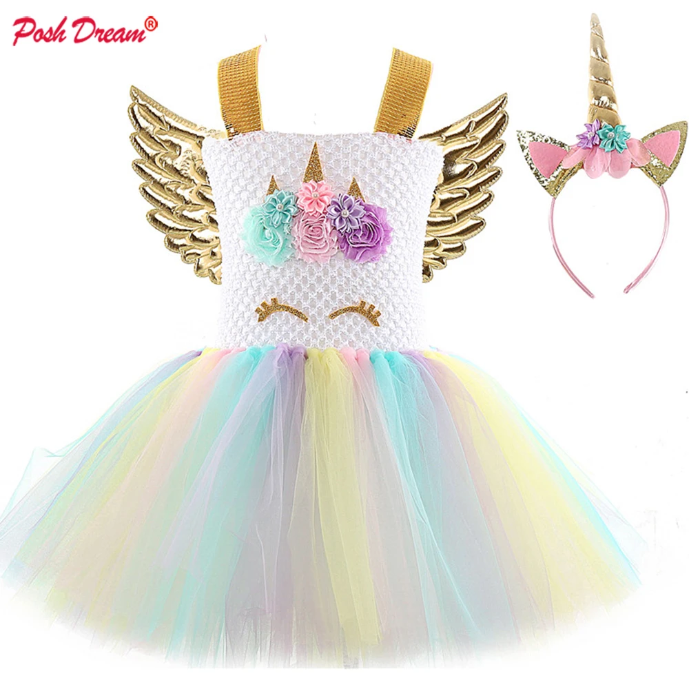 

POSH DREAM Unicorn Girls Dress Kids Dresses For Girls Unicorn Party Dress Toddler Christmas Costume Child Princess Dresses