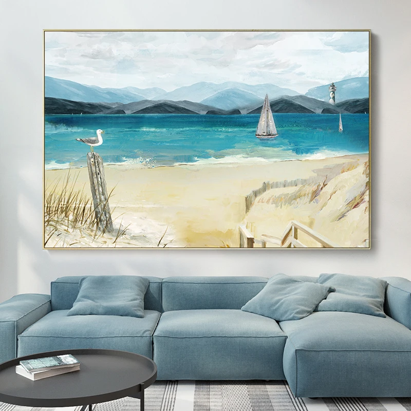 

Modern Landscape Canvas Painting Sea and Sailboat Bird Print Poster Nordic Wall Art Picture for Living Room Home Decoration Gift