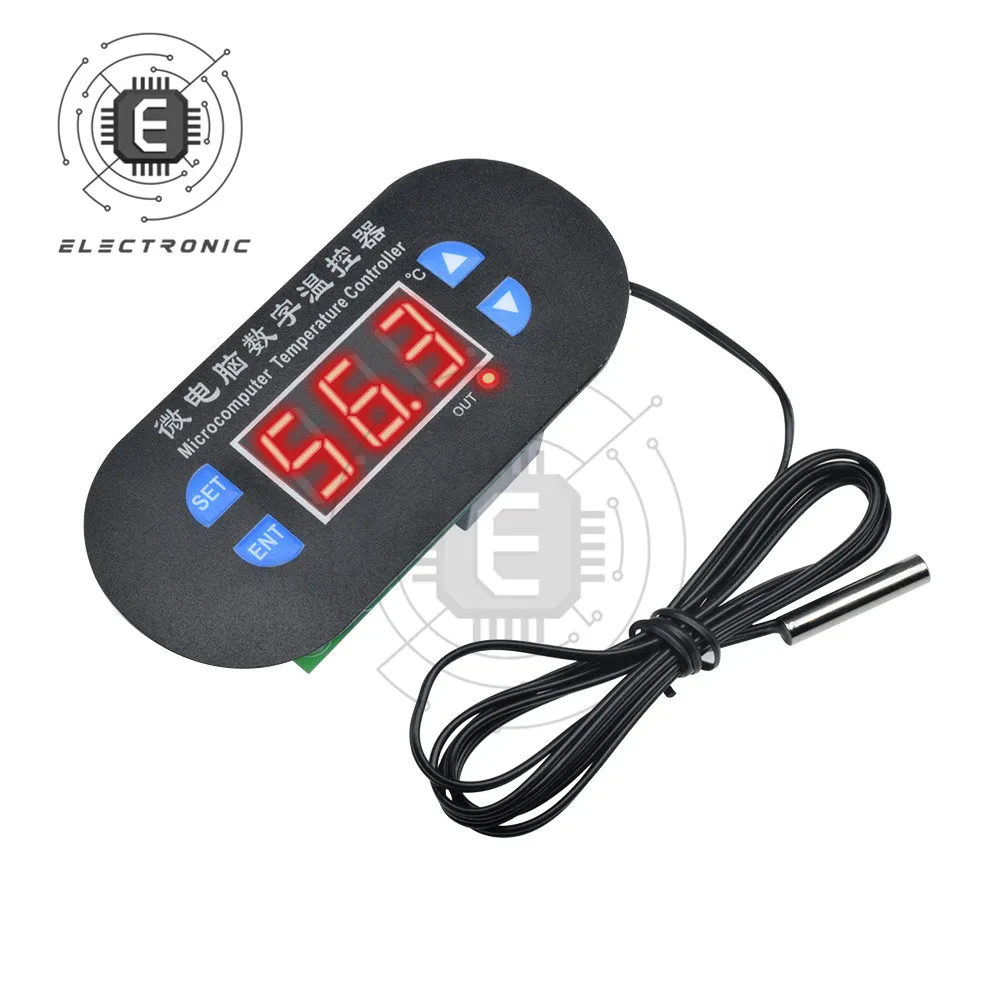 W1308 DC 12V AC 110-220V NTC10K Temperature Controller Adjustable Digital Cool Heat Sensor Red Display Thermostat Switch