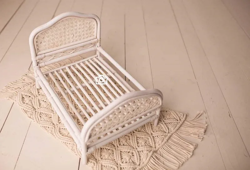 Newborn Photography Props Wooden Baby Bed Woven Rattan Bamboo Chair Newborn Baby Bed Photography Props for Infant Boys Girls