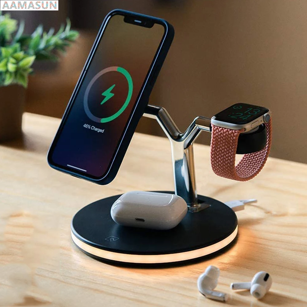 3 in 1 Magnetic Wireless Charging Station For  iPhone 12 Pro Max 15W Fast Wireless Charger For Airpods iWatch Series