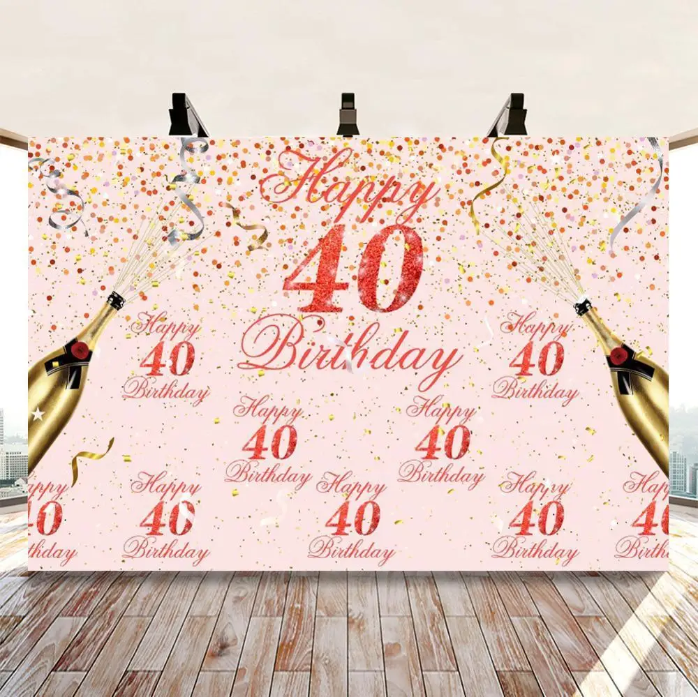 Pink Gold Gliiter 30 40 50 60 Birthday Backdrop Women Adult Happy Birthday Party Banner Wine Bottle Decor Photo Booth Background