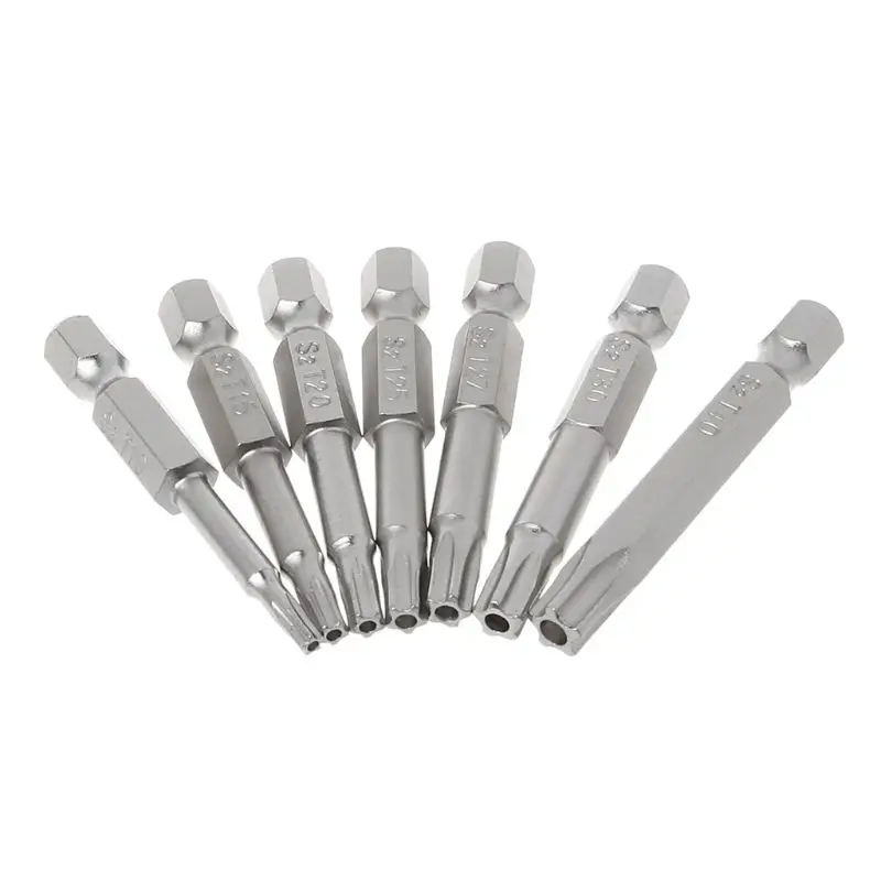 7Pcs Star Drill Bits Screwdriver Magnetic Shank Hand Tools Five-pointed Star Bore T10-T40