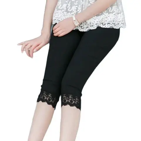 Women Thin Summer black White Pants Ladies Elastic Slim lace Pants Leggings Length Pencil Capris Pants