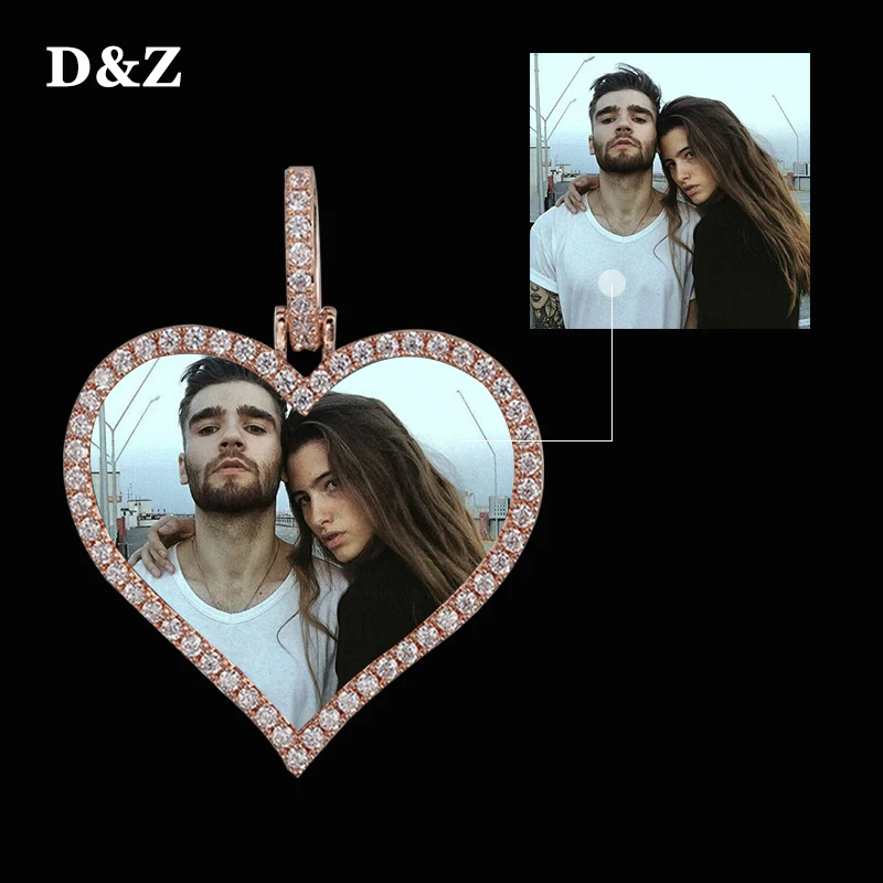 

D&Z Custom Made Photo Heart Medallions Necklace & Pendant In Rose Gold With Rope Chain AAA Cubic Zircon Men's Hip hop Jewelry