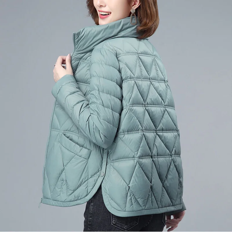 Autumn Winter Women Lightweight Down Cotton Jacket 2022 Thin Solid Stand Collar Short Jacket Female Cotton Padded Coat Overcoat