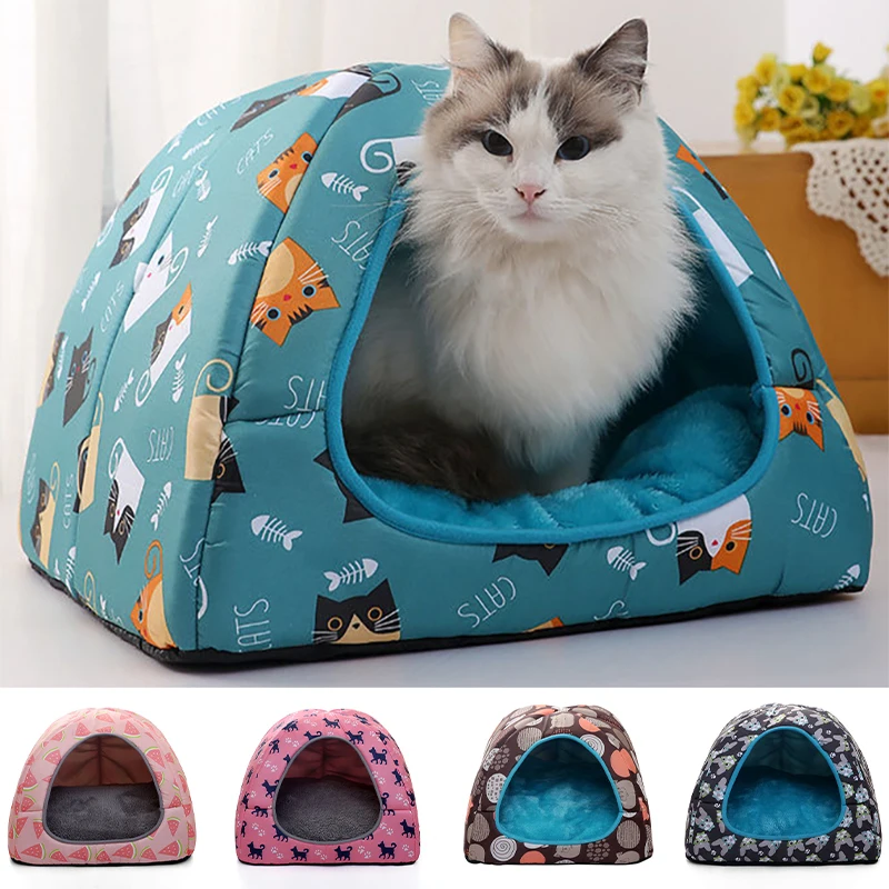 Warm Cat Bed Small Dogs Kittens House Pet Basket Cushion Cat Sleeping Pillow Mat Tent Puppy Lounger Soft Nest Cave Cats Beds