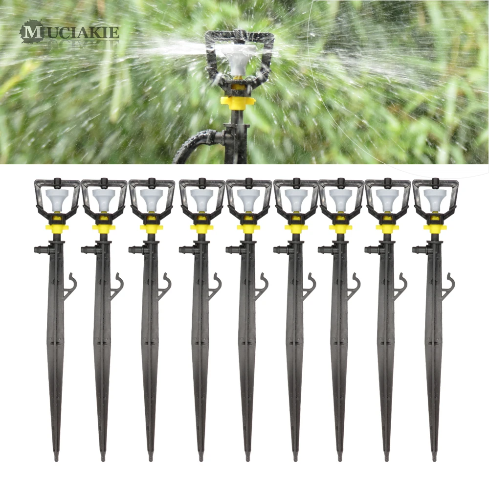 

MUCIAKIE 10PCS Micro Sprinkler on 22.2cm Stake 2mm 130LPH Garden Water 360 Degrees Rotation Wheel Spray Irrigation Sprinklers