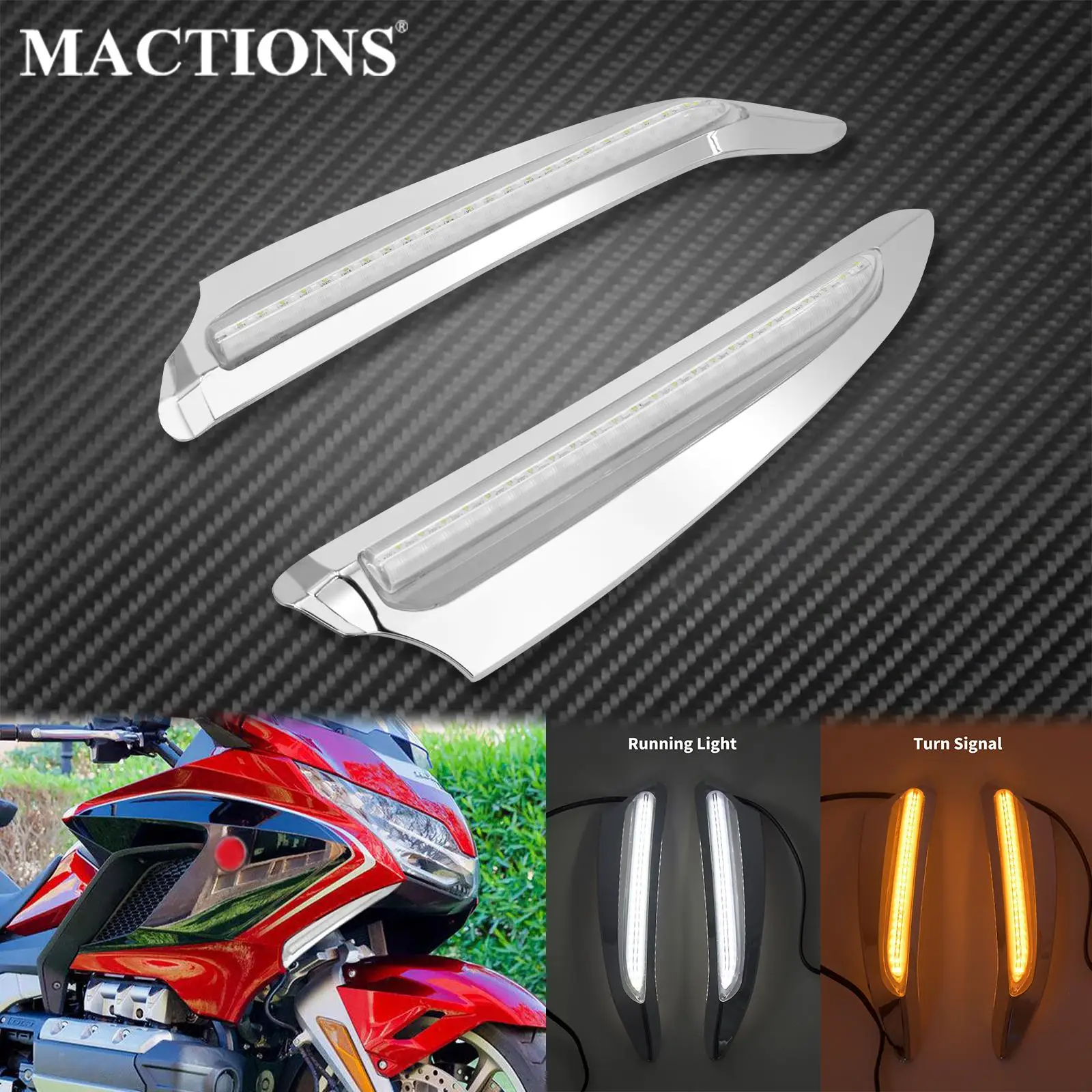 

Motorcycle Front Lighted Vent Trim LED Turn Signal Running Light Kit Chrome For Honda Gold Wing DCT Tour 1800 F6B GL1800 2018-21