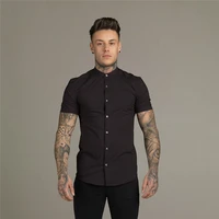 Camisa de manga corta a la moda de verano para hombre, camisa de vestir ajustada con cuello levantado para negocios sociales, ropa deportiva para gimnasio y Fitness para hombre