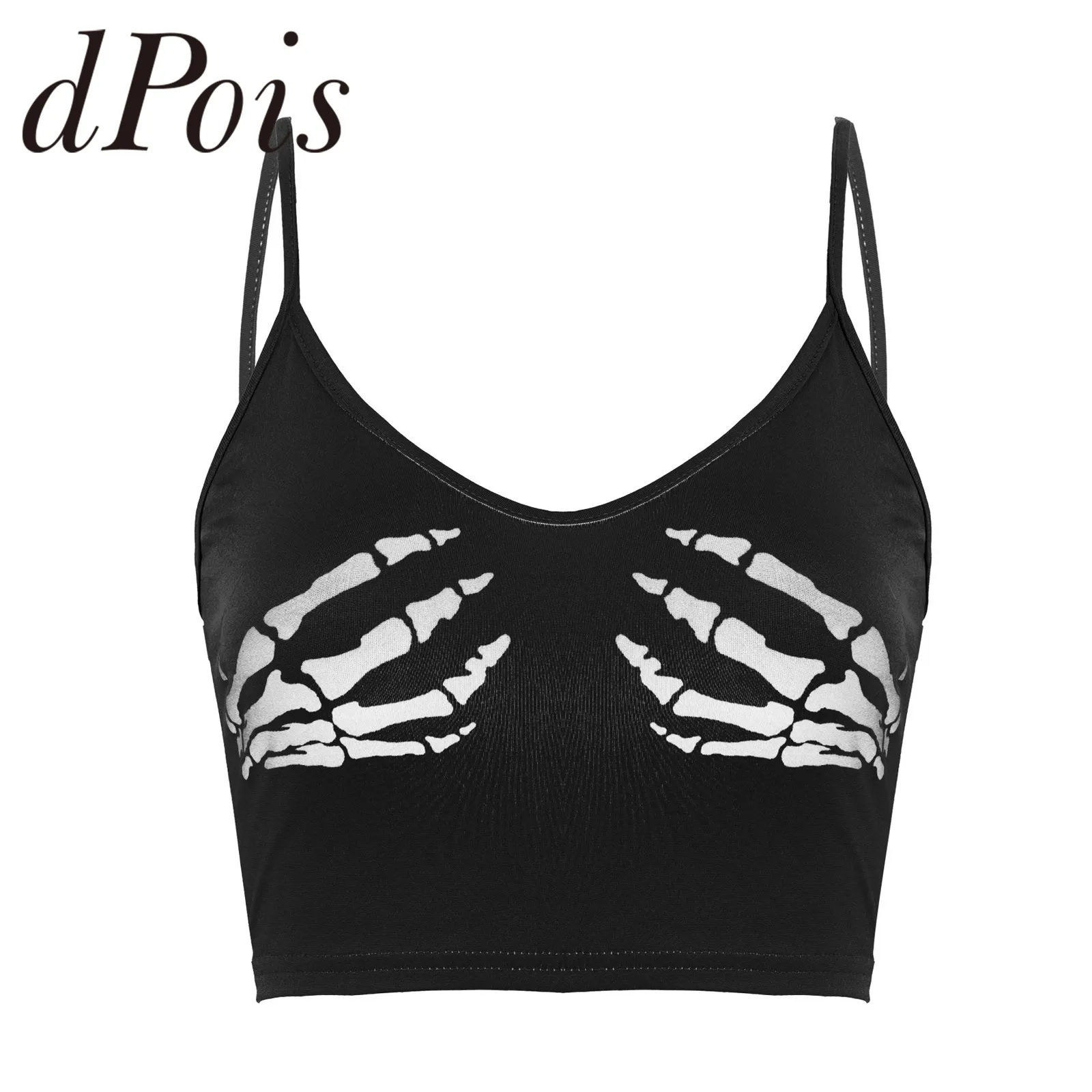 Women's Camisole Sexy Women Summer Crop Top Camis Black Sleeveless Human Skeleton Skull Hand Printed Tights Vest Tanks Top