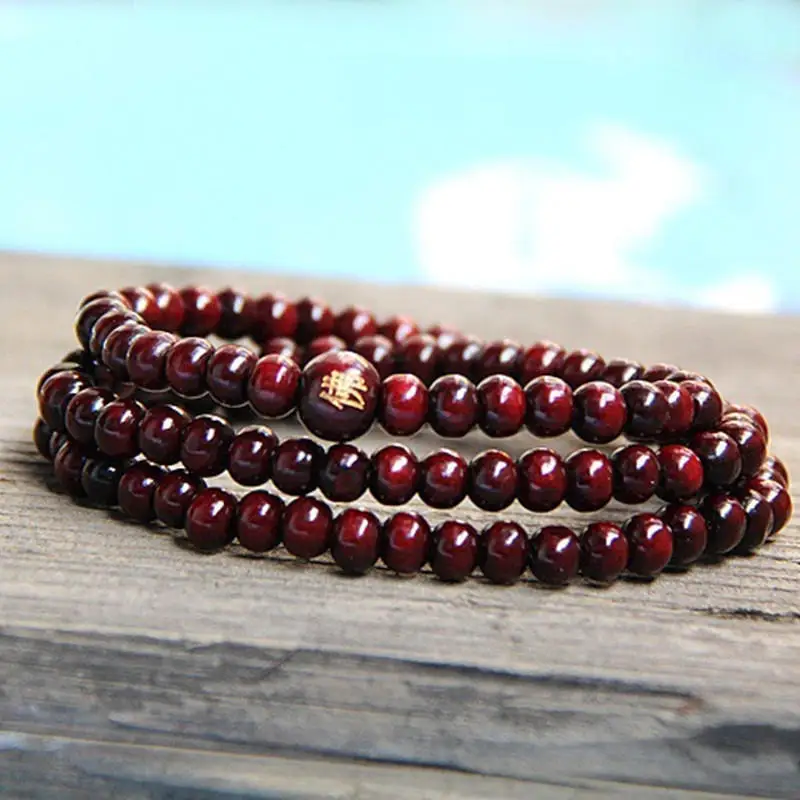 6mm*108 Natural Red Sandalwood Bead Prayer Japa Rosary Mala Bracelet Tibetan Buddhist Meditation Wooden Rosary Beaded Religion