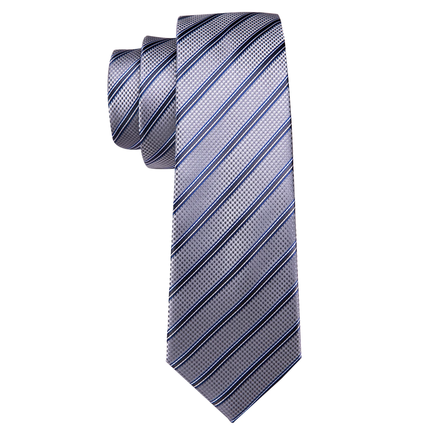 Fashion Luxury Gray Striped100% Silk Tie Gifts For Men Gifts Suit Wedding Tie Barry.Wang NeckTies Hanky Sets Business LN-5322