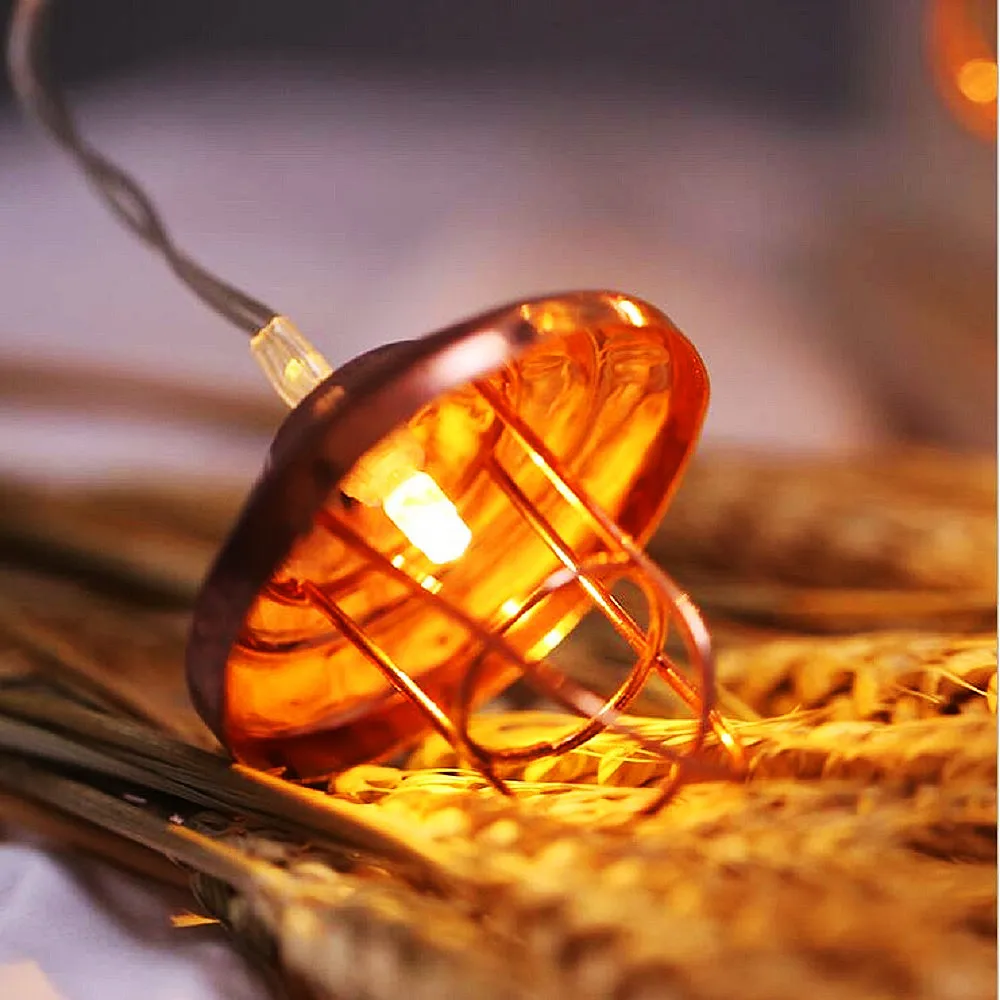 Led String Lights Retro Lampenkap String Fairy Lights Battery Operated Smeedijzeren Rose Gold Vakantie Verlichting Voor Cafe Party