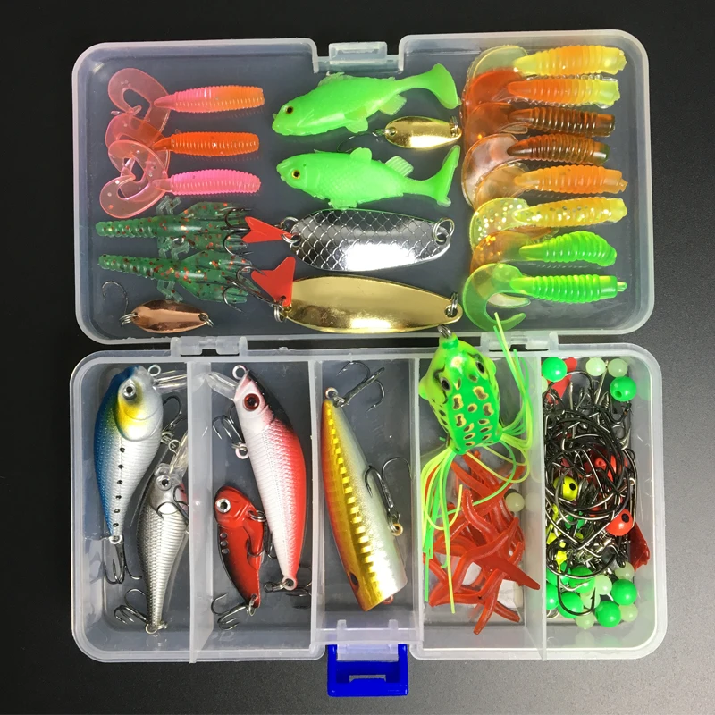 

18/63/112/121pcs Fishing Lure Set Kit Mixed Soft Lure Kit In Box Wobbler Spoon Frog Plier Pesca Crankbait Sea Fishing Tackle