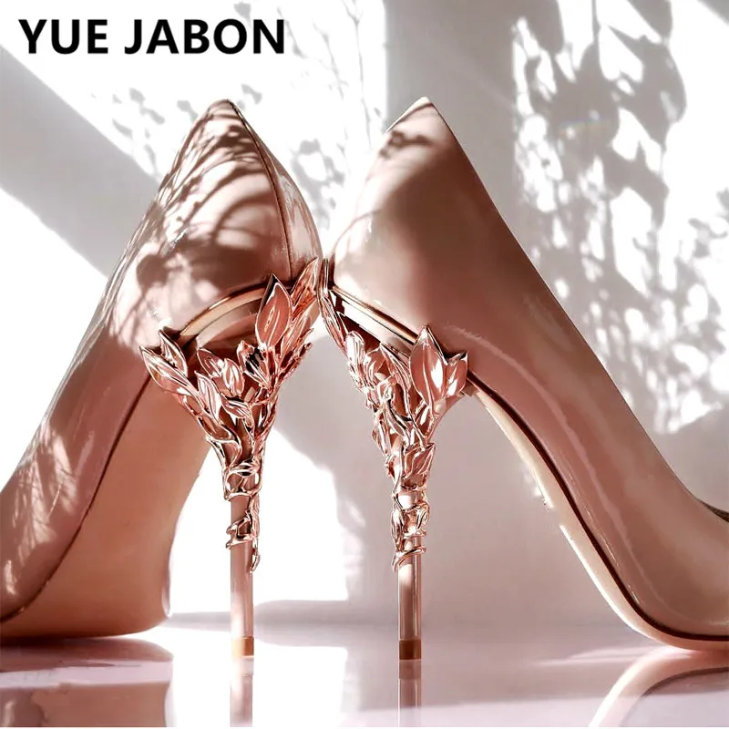 

Silver Flower Leaf Heel Bridal Wedding Shoes High Heels Pointed Toe Satin Real Leather Shallow Shoes Women Pumps Zapatos Mujer