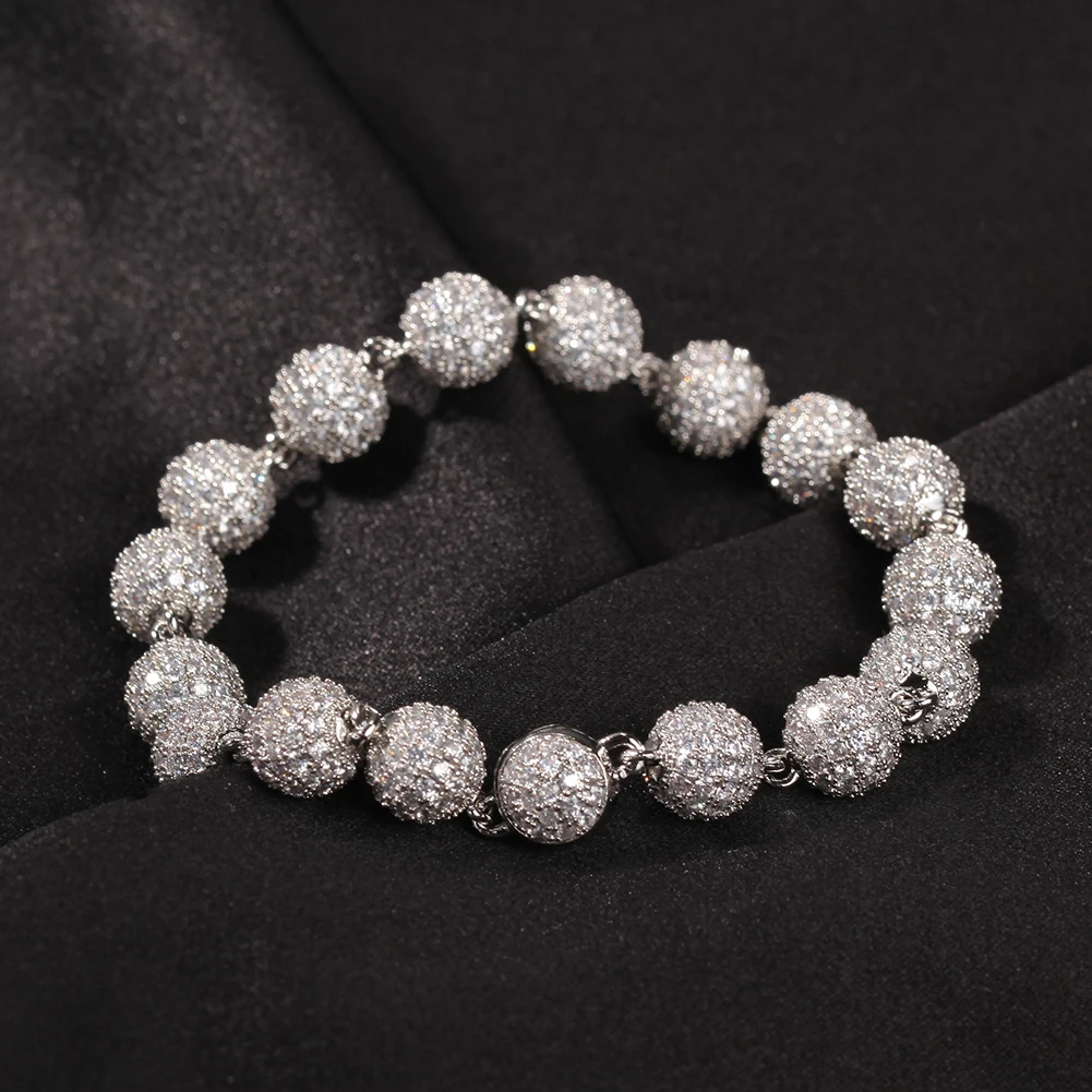8.5mm Round Ball Miami Cuban  Bracelet Micro Paved Cubic Zircon Cuban Bracelet Mens Women Hip Hop Jewelry