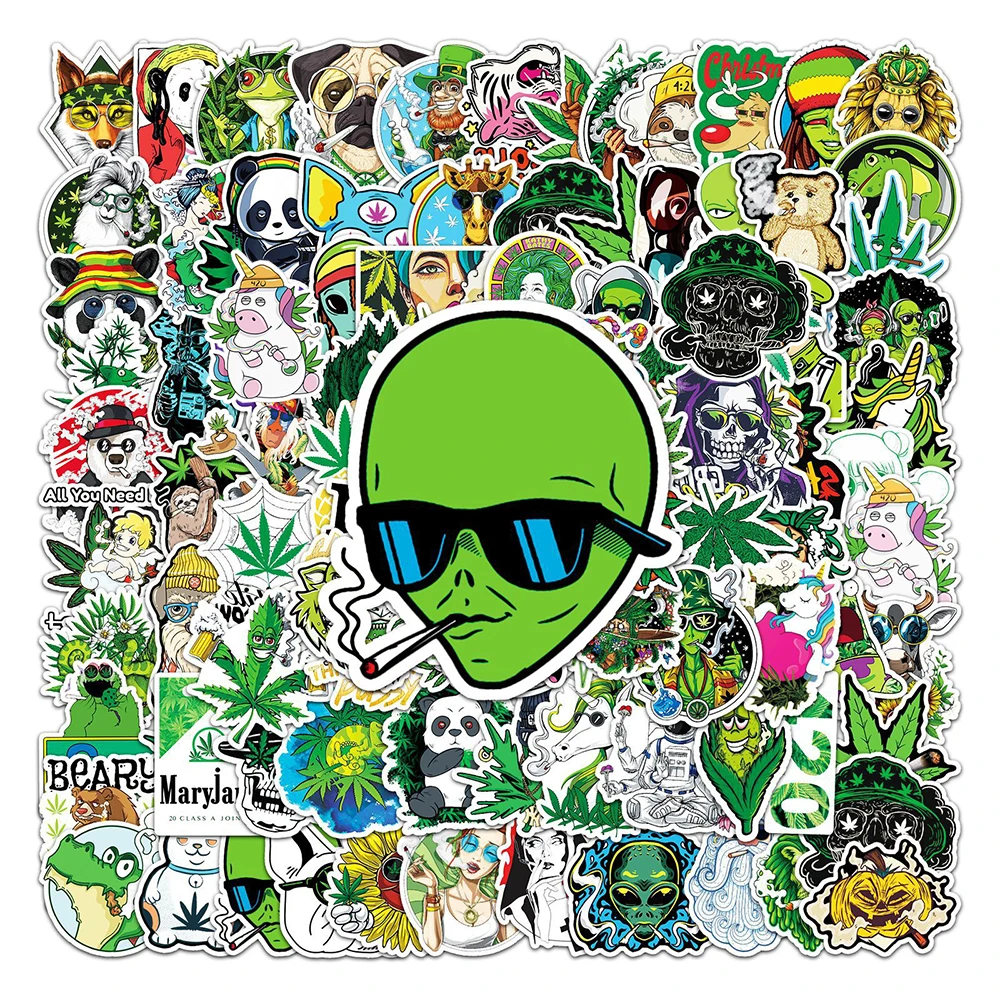 10/30/50/100pcs Hemp Leaf Weed Stickers Phone Helmet Luggage Notebook Laptop Car Computer Waterproof Graffiti Kids Sticker Toy