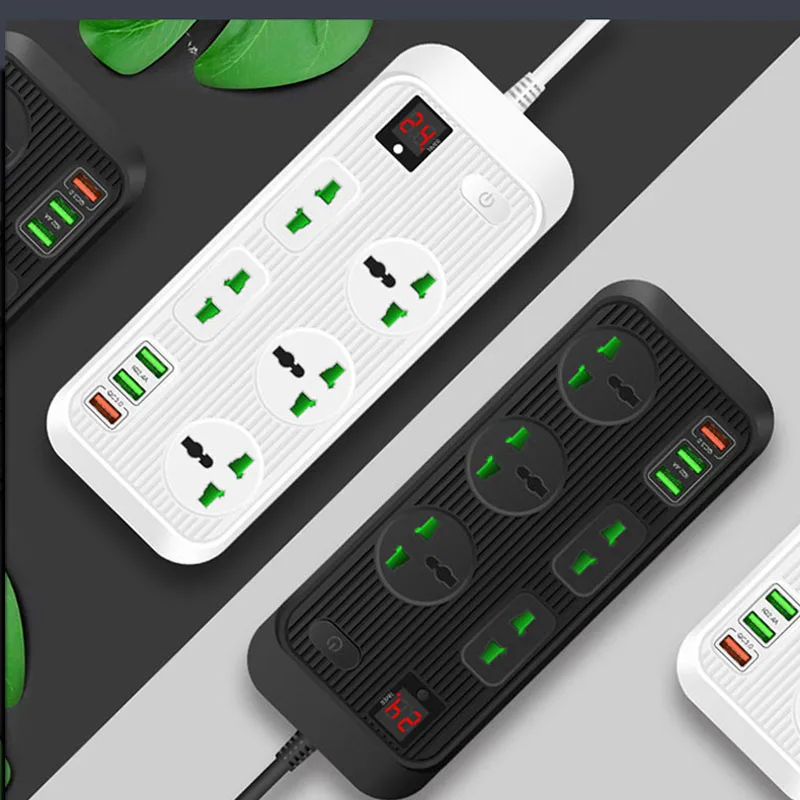 3000W Power Strip with 5 AC Outlets QC3.0 18W 3 USB Fast Charging Ports Socket Adapter Smart Timing Socket for iPhone 12 Samsung