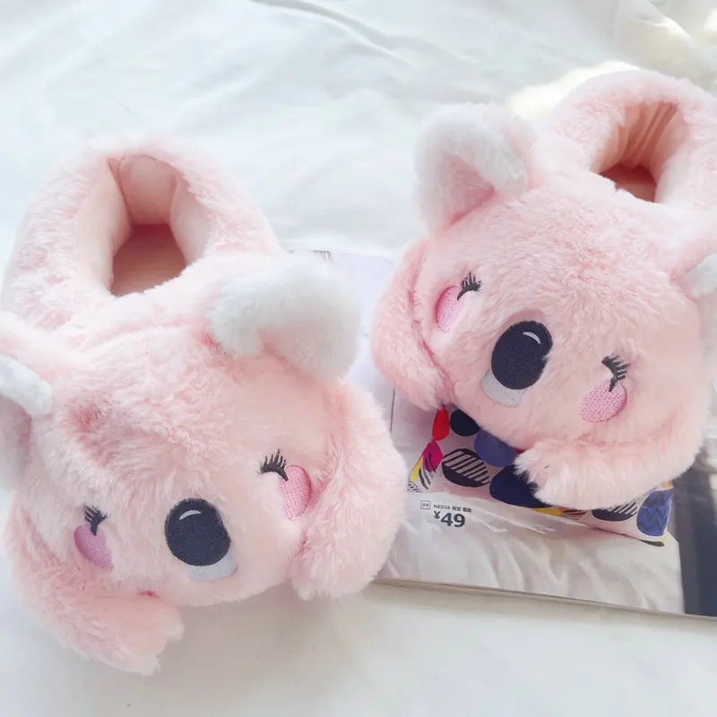 Cute Pink Gray Koala Cartoon Animal Plush Slippers Female Winter Warm Koala Home Woman Slipper