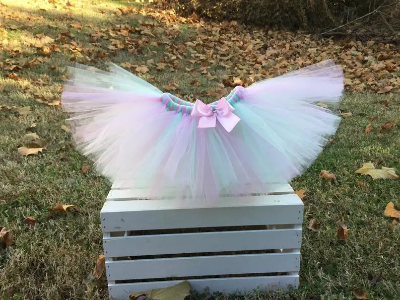 Multicolor Girls Tutu Skirts Baby Tulle Ballet Pettiskirts Tutus with Pink Ribbon Bow Kids Birthday Party Costume Skirts Cloth