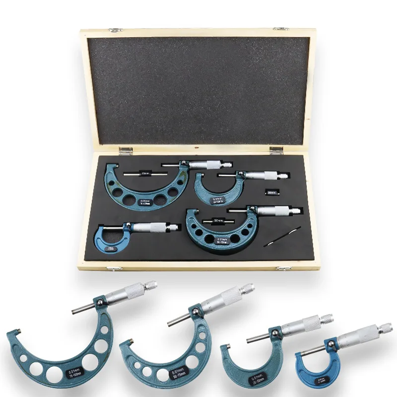 

25/50/75/100mm 0.001mm 4-piece set, outside micrometer, spiral micrometer