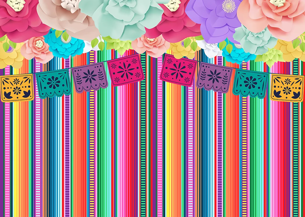 Mexican Fiesta Backdrop for Photography Festival Birthday Party Decor Cinco De Mayo Carnival Flags Banner backgrund Supplies
