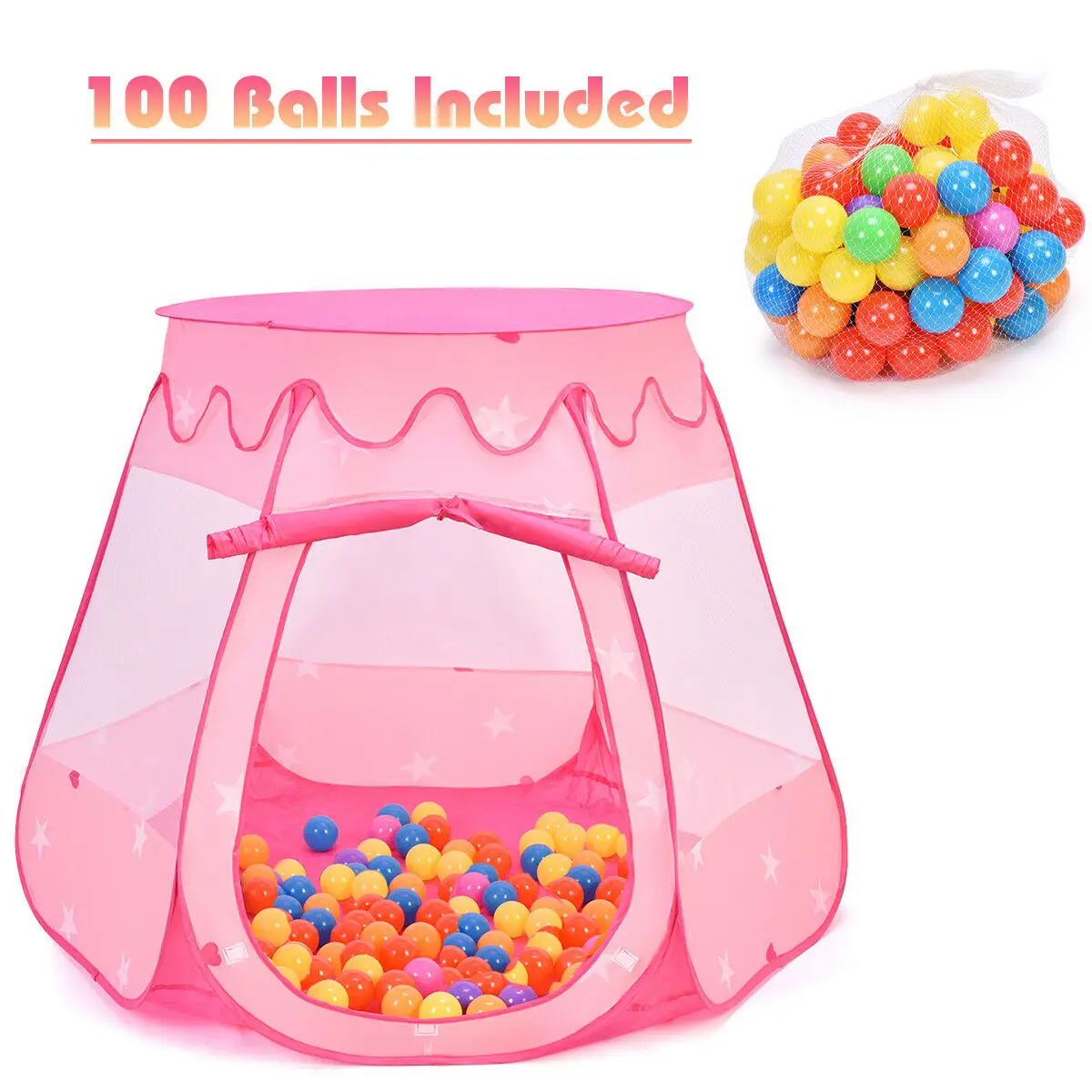 Kid Outdoor Indoor Princess Play Tent Playhouse Ball Tent Toddler Toys w/ Balls  OP2973