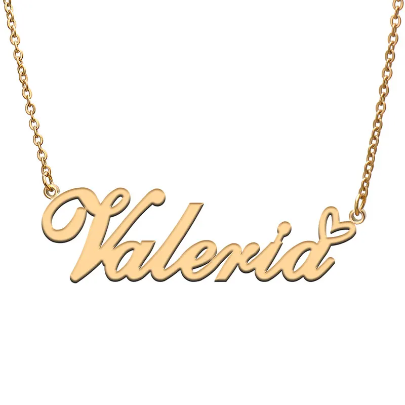 Valeria with Love Heart Name Necklace Personalized Stainless Steel Collar for Women Girls Friends Birthday Wedding Gift