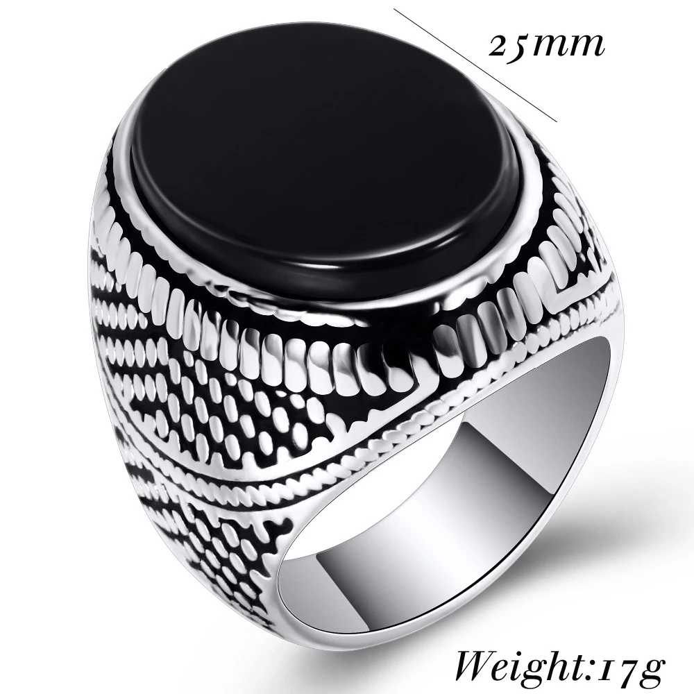 Black Glass Men Wedding Rings for Engagement Party Jewelry Stainless Steel Punk Rings for Men/Male Rings Jewelry