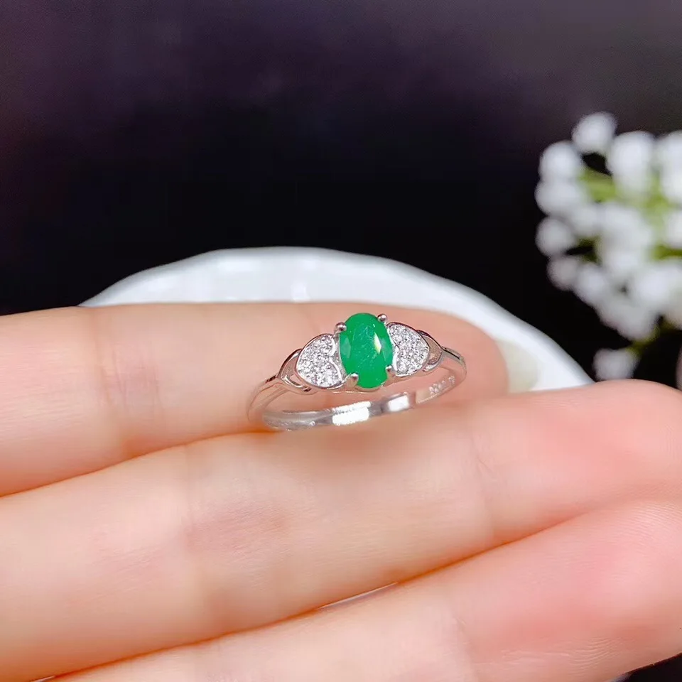 

Natural Emerald ring 925 silver lady gift simple simple birthday present Wedding gift