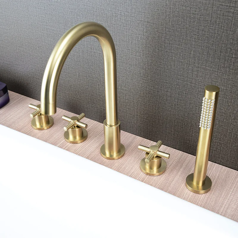 Five holes bathtub faucet set Brushed gold bathroom bathtub shower Complete set high quality Quality assurance